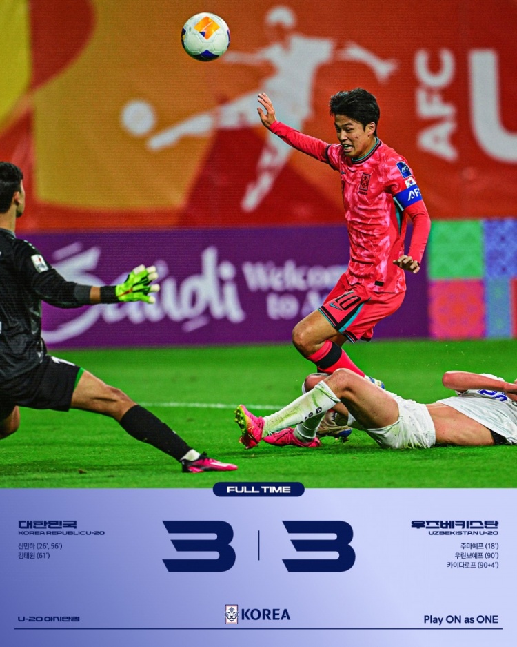 90分鐘戰報-U20韓國3-3烏茲別克斯坦進加時 阿布杜加富爾絕平